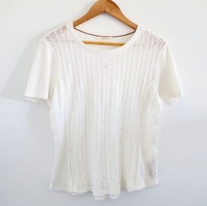 Anthropologie Pure + Gold Pointelle Tee In Ivory White NWT